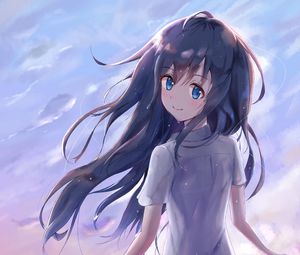 Preview wallpaper girl, smile, skirt, glance, anime