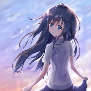 Preview wallpaper girl, smile, skirt, glance, anime