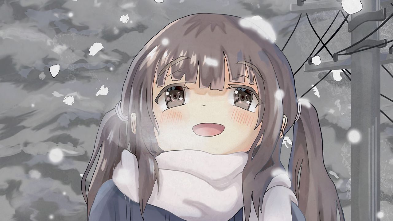 Wallpaper girl, smile, snow, anime, art