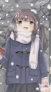 Preview wallpaper girl, smile, snow, anime, art