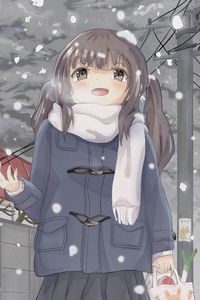 Preview wallpaper girl, smile, snow, anime, art