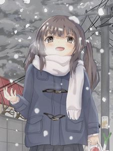 Preview wallpaper girl, smile, snow, anime, art