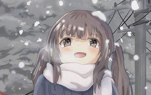 Preview wallpaper girl, smile, snow, anime, art