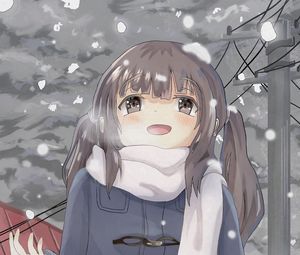 Preview wallpaper girl, smile, snow, anime, art