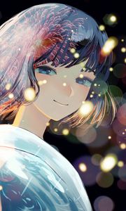 Preview wallpaper girl, smile, sparks, fireworks, anime