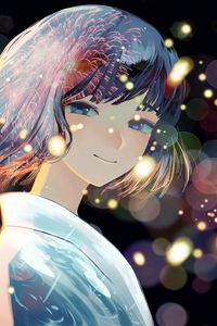 Preview wallpaper girl, smile, sparks, fireworks, anime