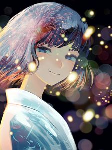 Preview wallpaper girl, smile, sparks, fireworks, anime