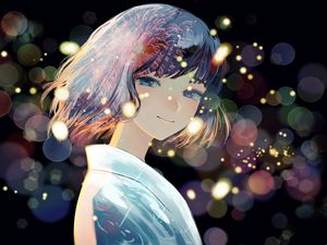 Preview wallpaper girl, smile, sparks, fireworks, anime