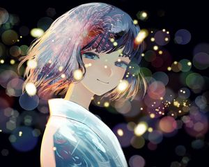 Preview wallpaper girl, smile, sparks, fireworks, anime