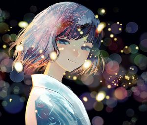 Preview wallpaper girl, smile, sparks, fireworks, anime