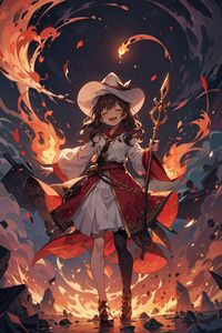 Preview wallpaper girl, smile, staff, magic, fire, anime