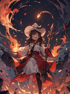 Preview wallpaper girl, smile, staff, magic, fire, anime