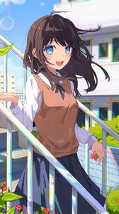 Preview wallpaper girl, smile, stairs, anime