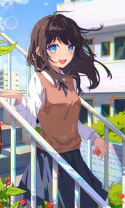 Preview wallpaper girl, smile, stairs, anime