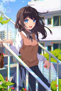 Preview wallpaper girl, smile, stairs, anime