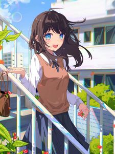 Preview wallpaper girl, smile, stairs, anime