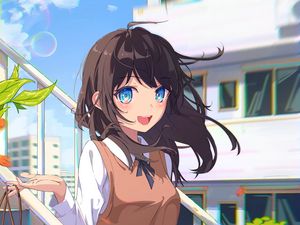 Preview wallpaper girl, smile, stairs, anime