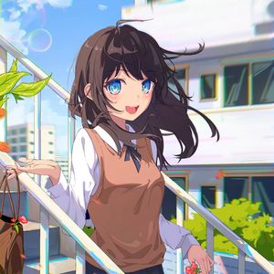 Preview wallpaper girl, smile, stairs, anime