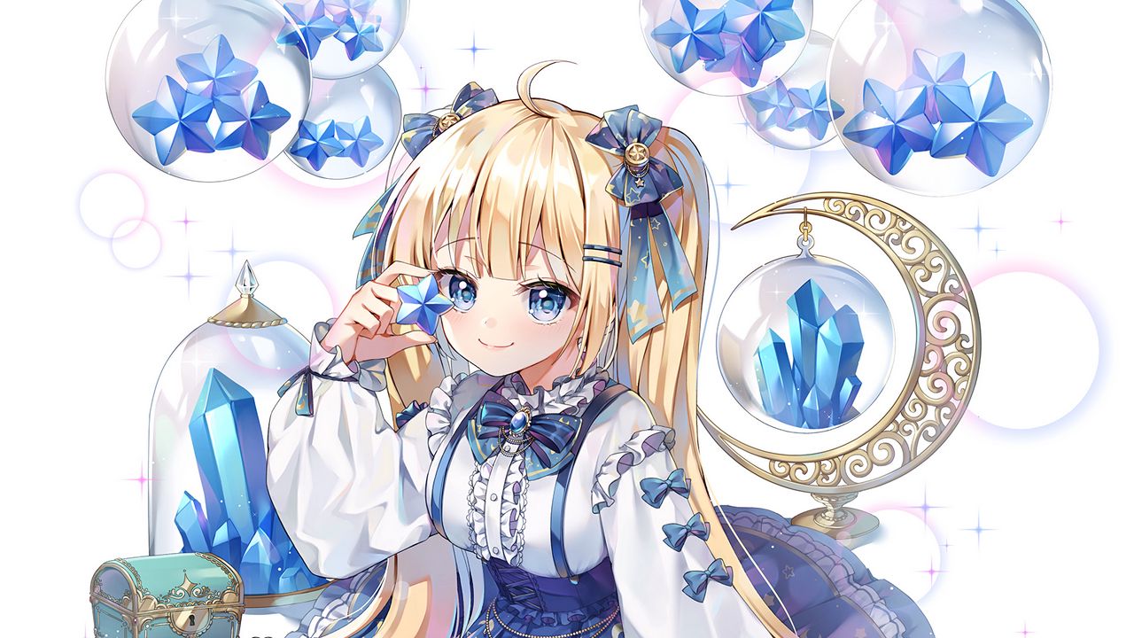 Wallpaper girl, smile, star, crystals, anime, blue