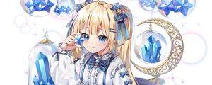 Preview wallpaper girl, smile, star, crystals, anime, blue