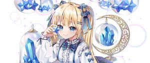 Preview wallpaper girl, smile, star, crystals, anime, blue