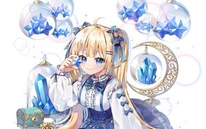 Preview wallpaper girl, smile, star, crystals, anime, blue