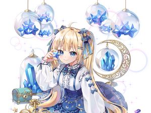 Preview wallpaper girl, smile, star, crystals, anime, blue