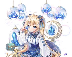 Preview wallpaper girl, smile, star, crystals, anime, blue