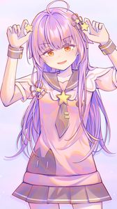 Preview wallpaper girl, smile, stars, anime, art, purple