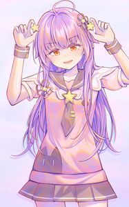 Preview wallpaper girl, smile, stars, anime, art, purple