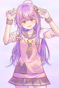 Preview wallpaper girl, smile, stars, anime, art, purple