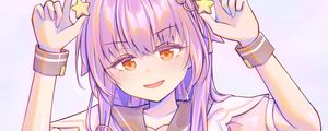 Preview wallpaper girl, smile, stars, anime, art, purple