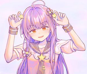 Preview wallpaper girl, smile, stars, anime, art, purple