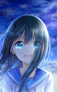 Preview wallpaper girl, smile, stars, anime, art, blue