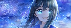 Preview wallpaper girl, smile, stars, anime, art, blue