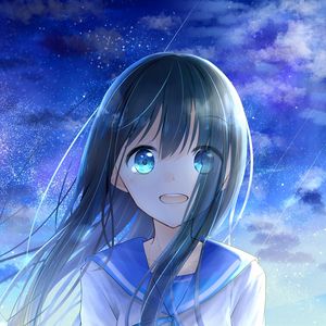 Preview wallpaper girl, smile, stars, anime, art, blue