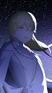 Preview wallpaper girl, smile, stars, sky, night, anime