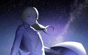 Preview wallpaper girl, smile, stars, sky, night, anime