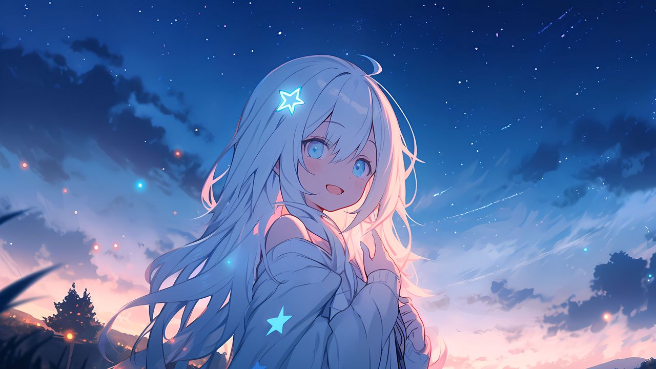 Wallpaper girl, smile, stars, anime