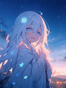 Preview wallpaper girl, smile, stars, anime