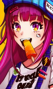 Preview wallpaper girl, smile, sticker, ice cream, anime