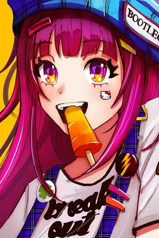 320x480 Wallpaper girl, smile, sticker, ice cream, anime