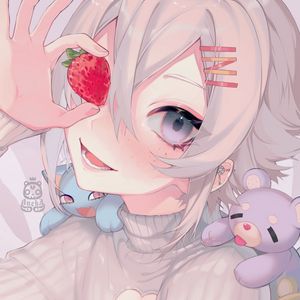 Preview wallpaper girl, smile, strawberry, toys, anime