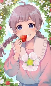 Preview wallpaper girl, smile, strawberry, anime, art