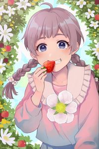 Preview wallpaper girl, smile, strawberry, anime, art