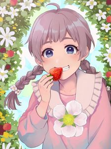 Preview wallpaper girl, smile, strawberry, anime, art