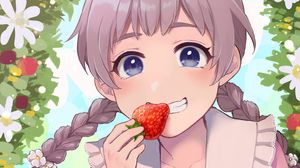 Preview wallpaper girl, smile, strawberry, anime, art