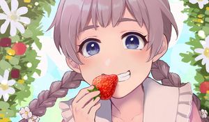 Preview wallpaper girl, smile, strawberry, anime, art