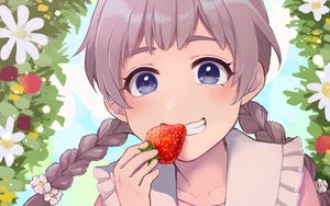 Preview wallpaper girl, smile, strawberry, anime, art