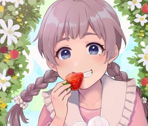 Preview wallpaper girl, smile, strawberry, anime, art